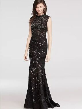 Betsy & Adam Black Sleeveless Sequin Lace Maxi Gown